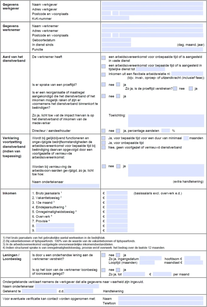 werkgeversverklaring hypotheek